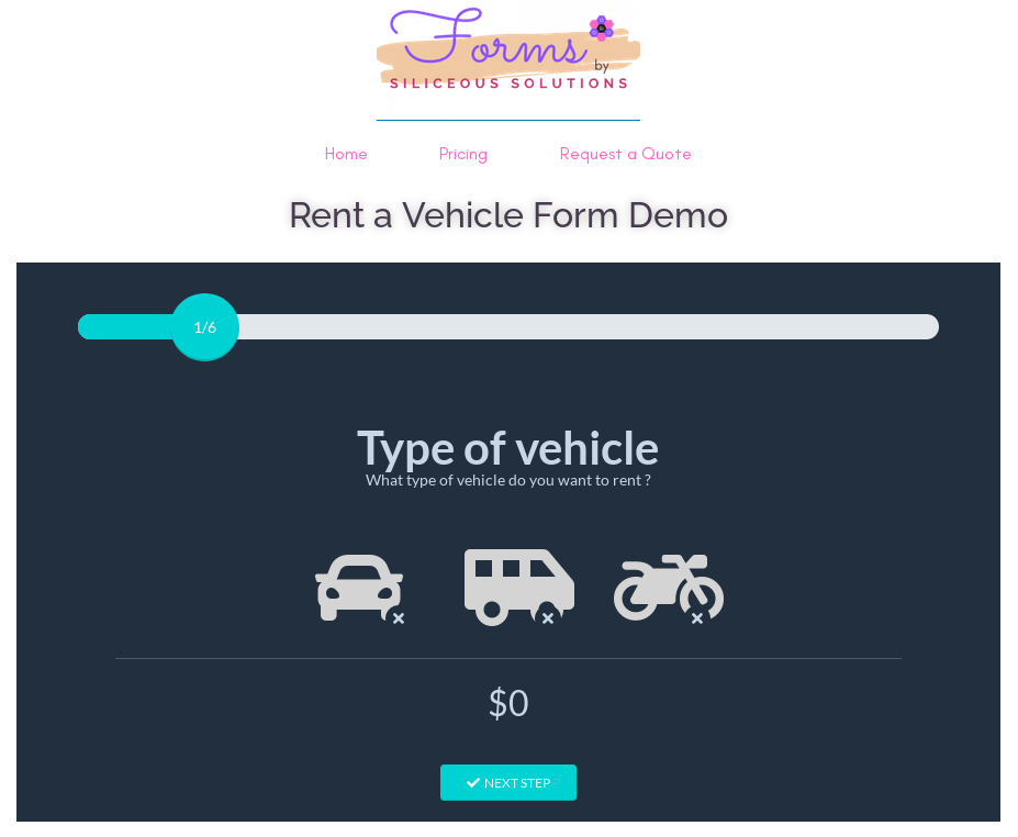 Rent a Vehicle Form Demo